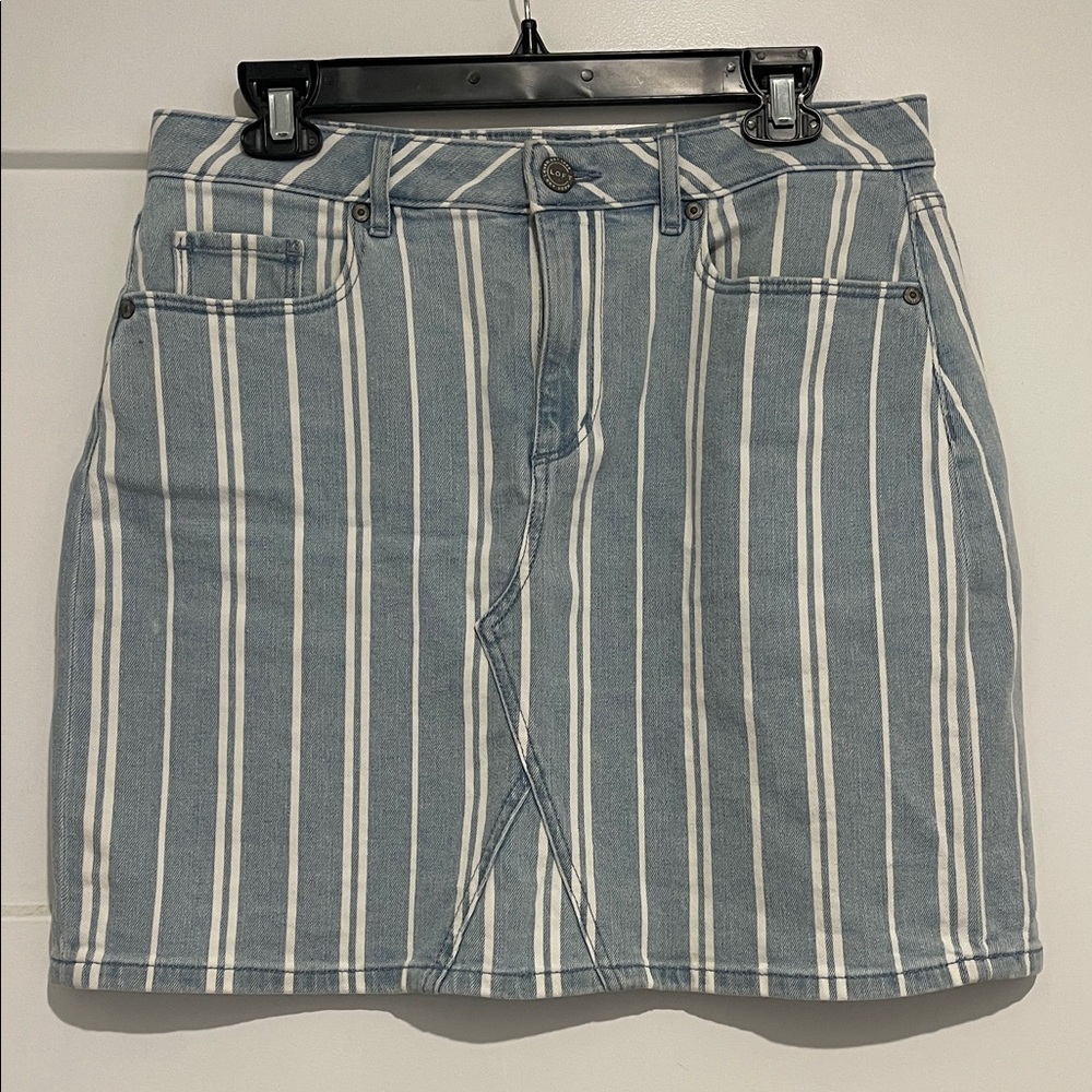 LOFT Blue and White Striped Mini Skirt